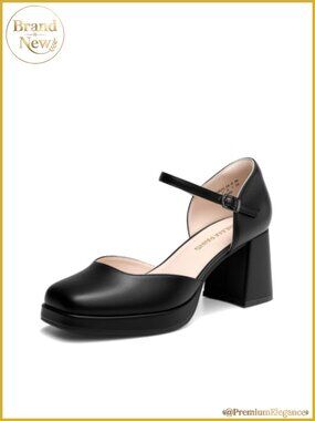 Women's Chunky Platform Closed Toe Heels Square Toe Buckle Pumps